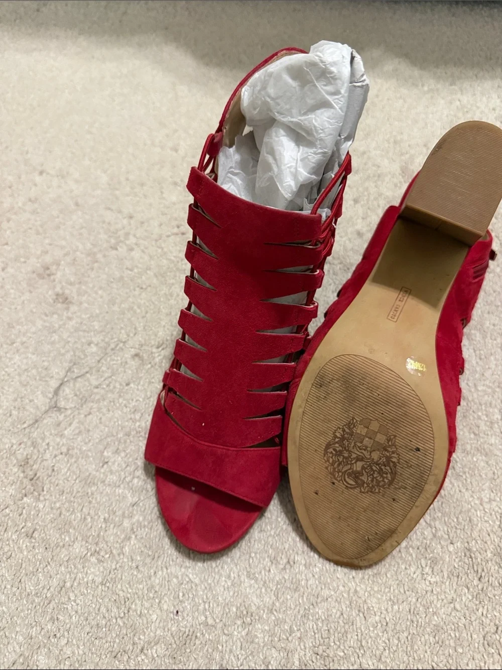Vince Camuto Red Suede Strappy Block Heel Sandals